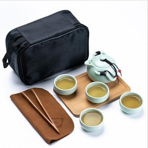 Customize Chinese Kung Fu Tea Set Ceramic Portable Teapot Set Outdoor